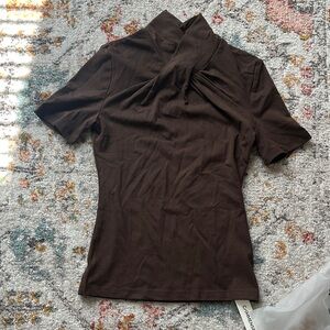 Commense Brown Short-Sleeve Twist Neck Tee